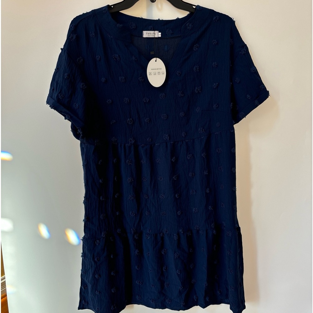 Yekaty Women’s Mini Swiss Dot Dress, Navy, Small
